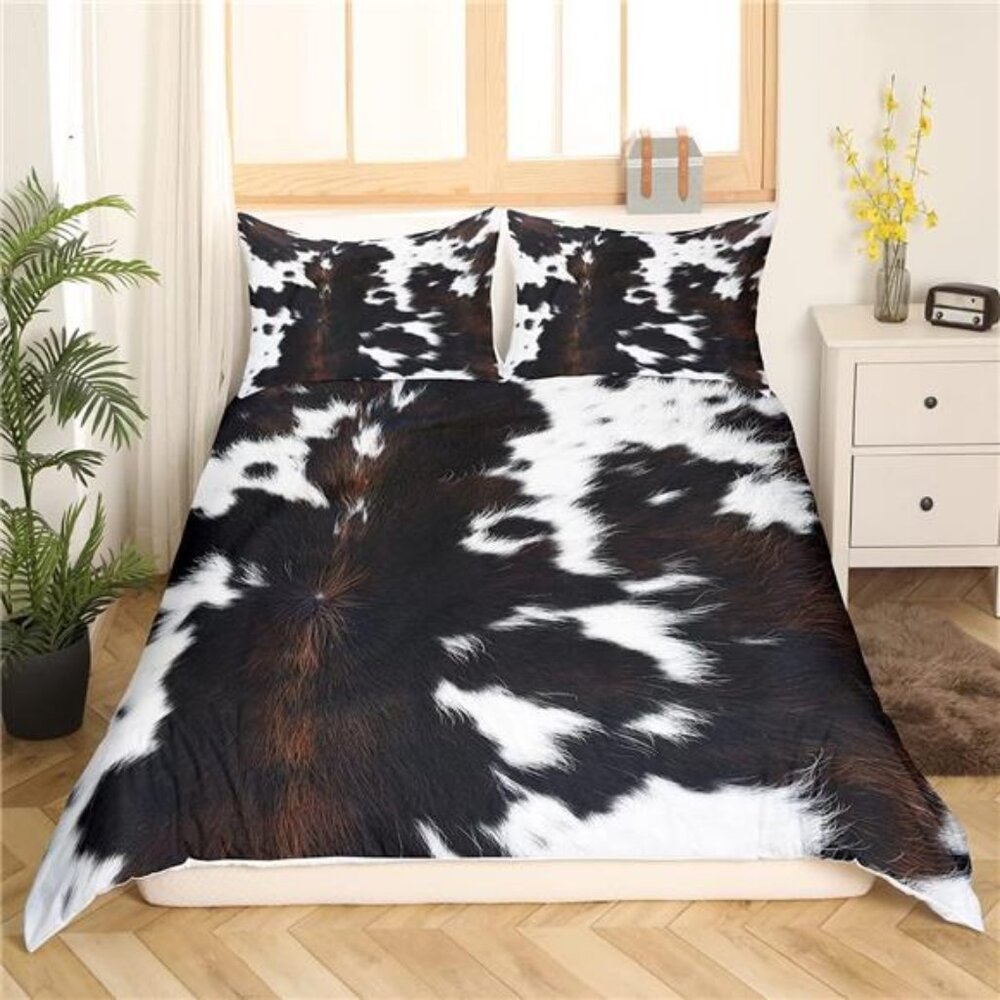 Cow Print Bedding Set for Adult Women Cowboys Black and White Highland Cow Print